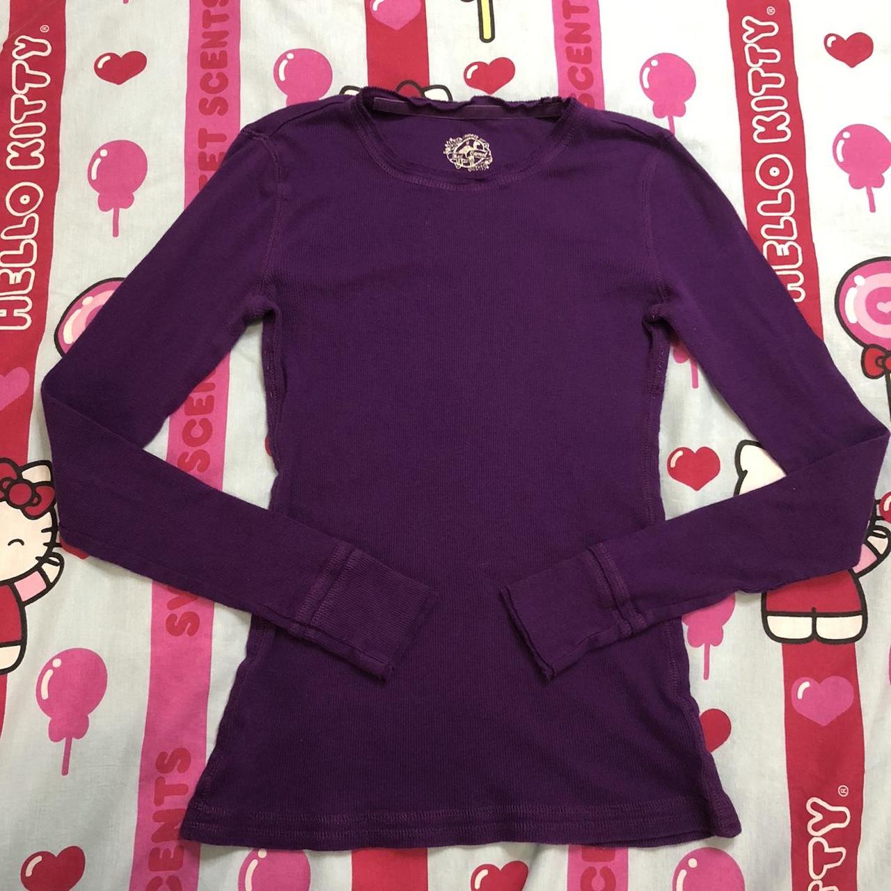 Y2k adorable form fitting long sleeve purple tee!... - Depop