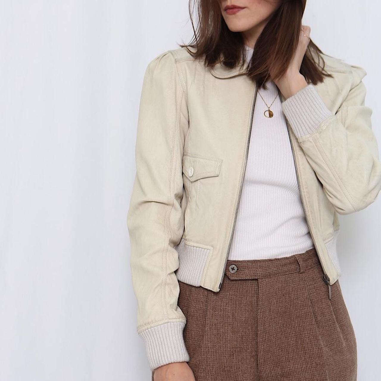 cream leather bomber jacket