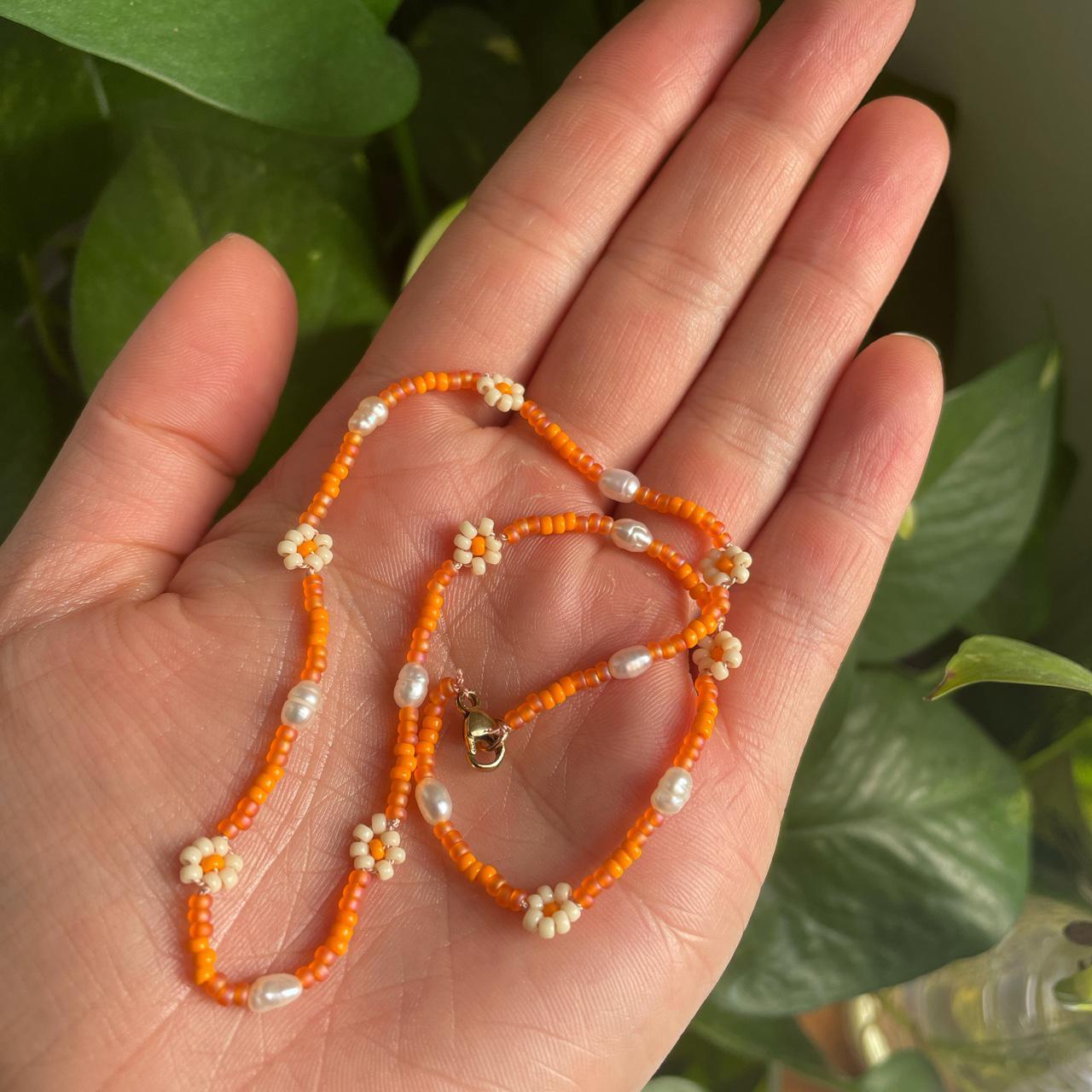 Handbeaded daisy chain necklace with miyuki beads... Depop