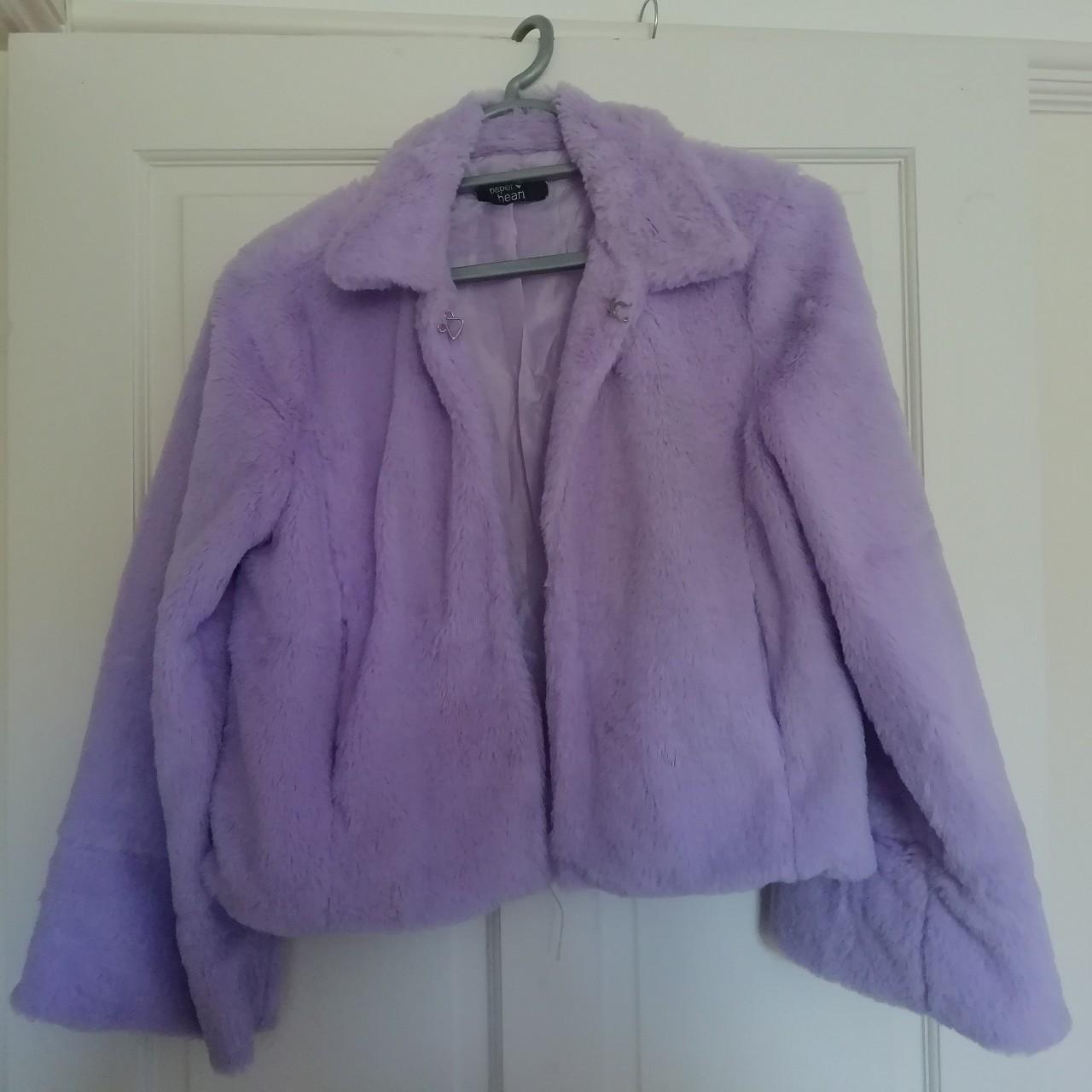 Lilac fluffy fur jacket, size S. Good condition.... - Depop