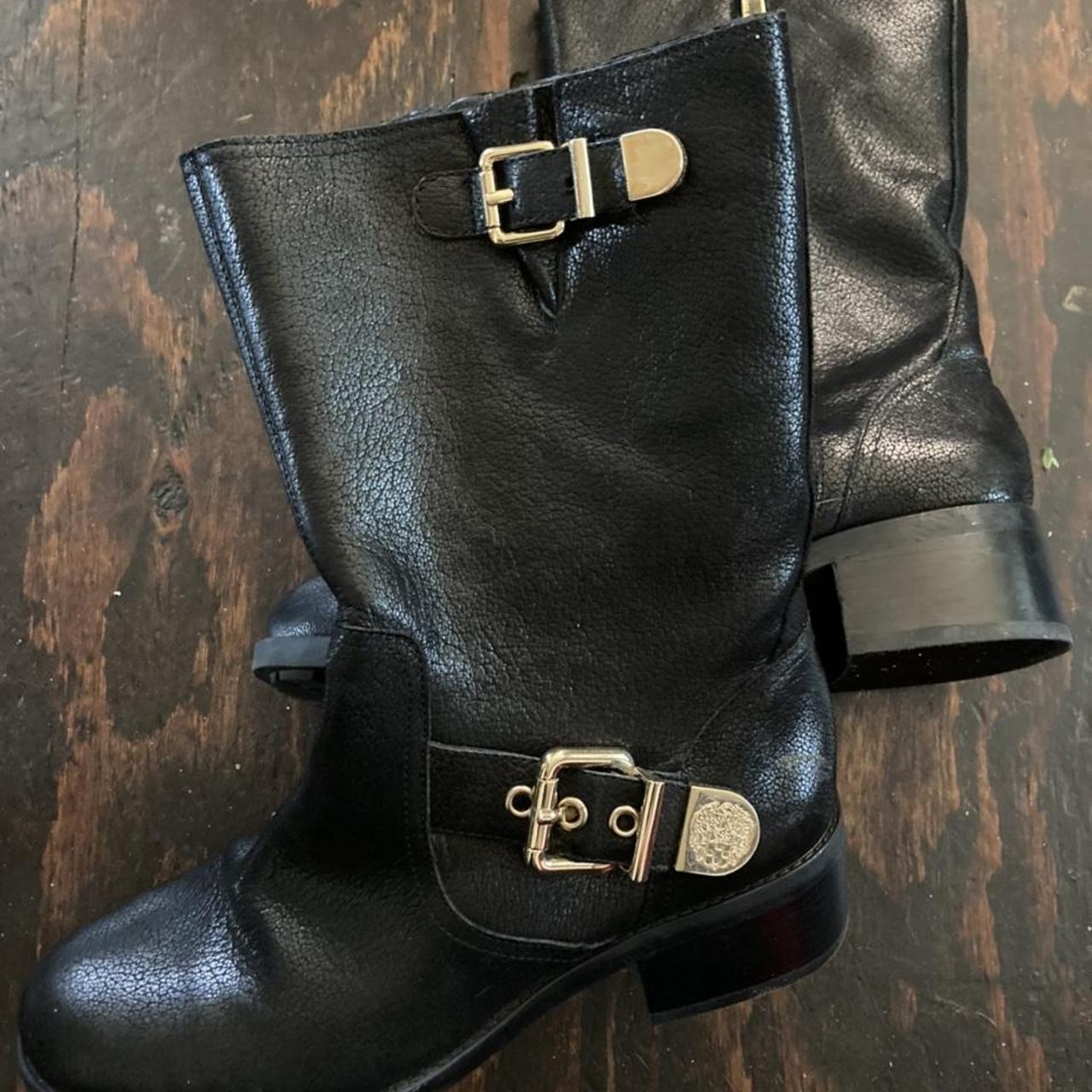 Vince Camuto Women's Black and Gold Boots | Depop