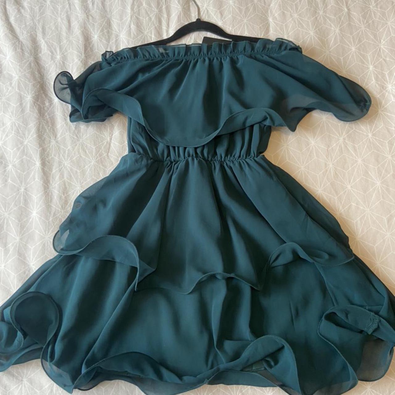emerald green chiffon bardot ruffle tiered dress