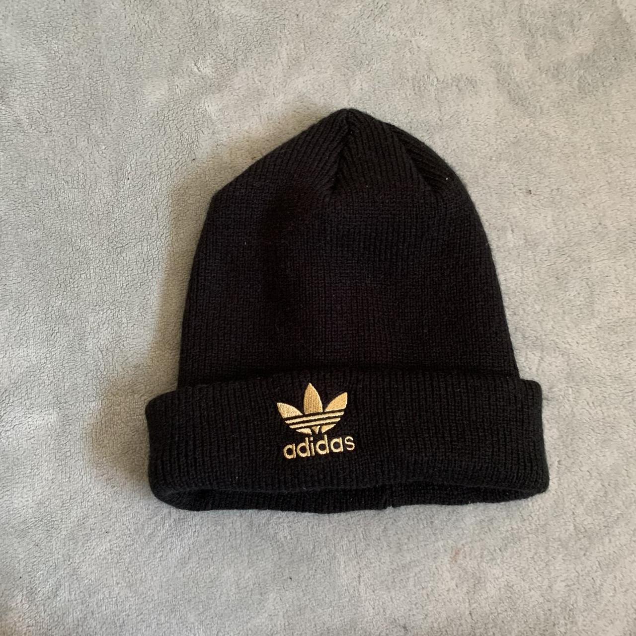 black adidas beanie with gold logo