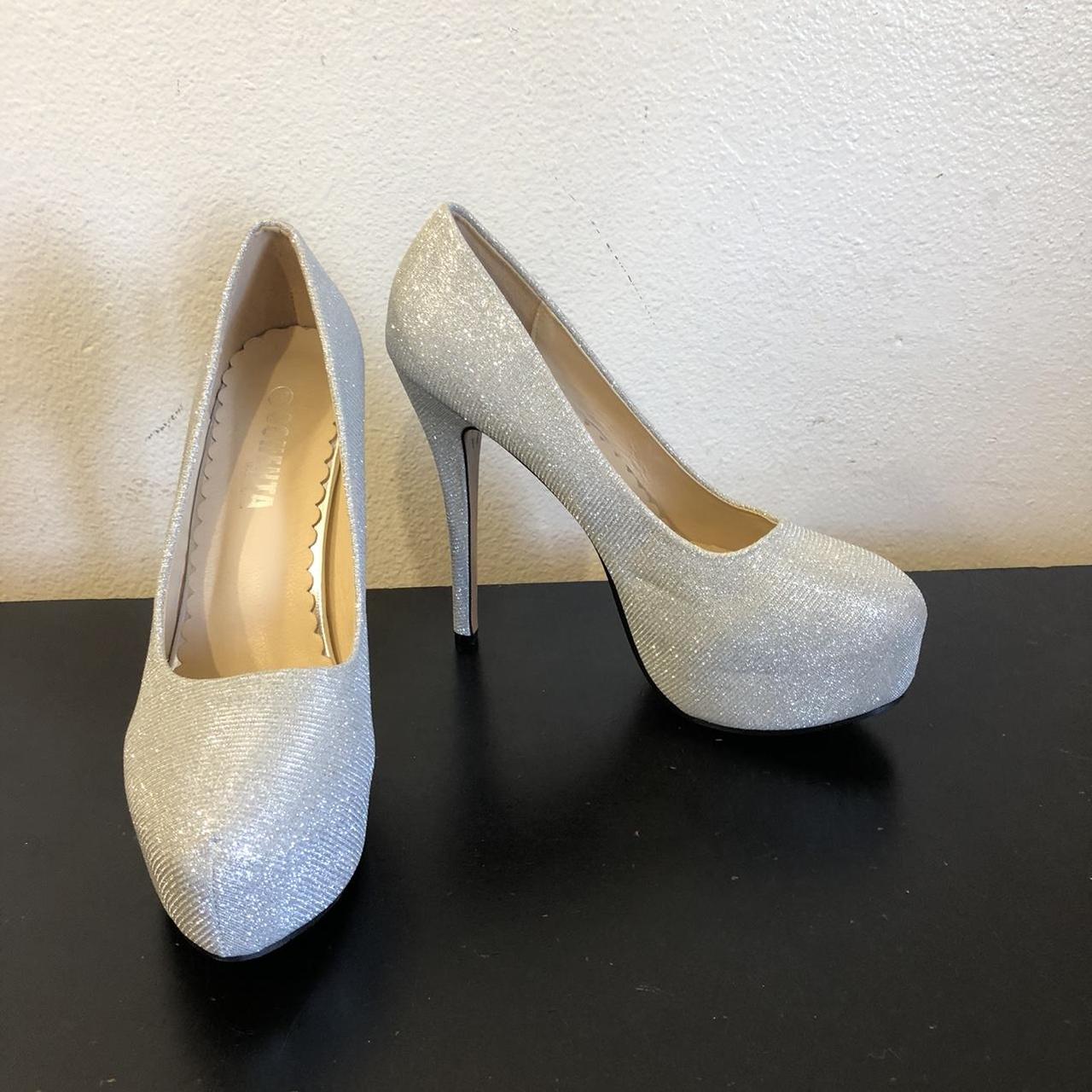 Silver sparkly best sale thick heels