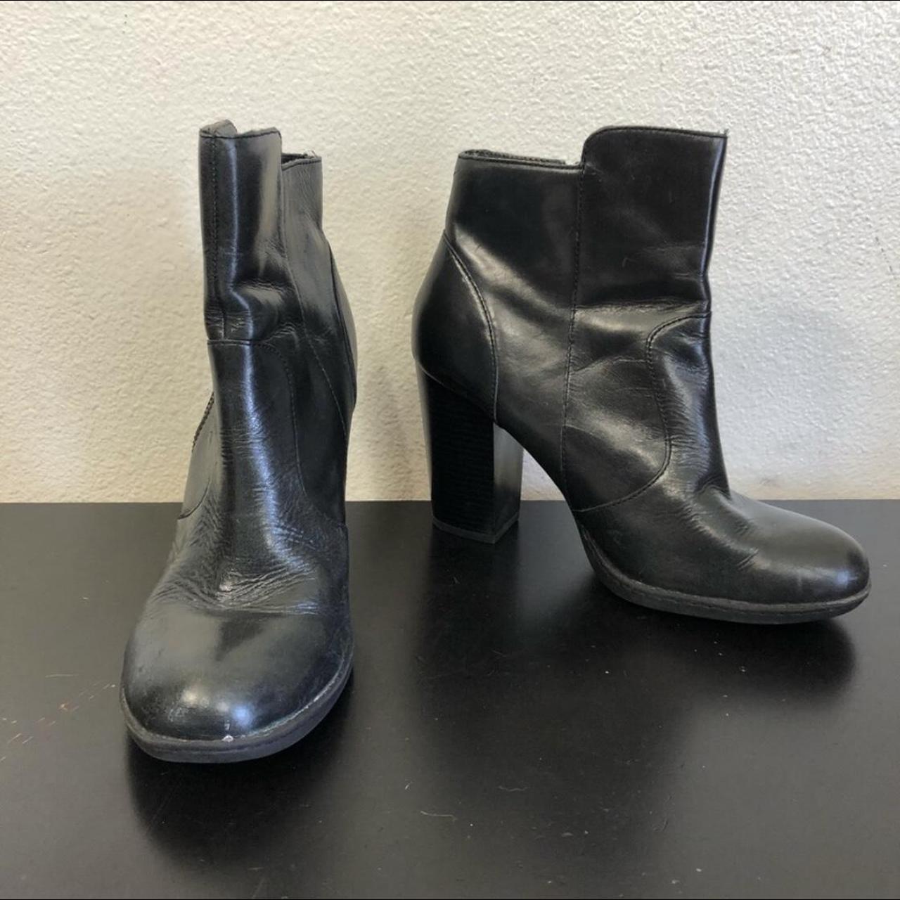 BOC Black Leather Heeled Boots. Size 9.5. Black... - Depop
