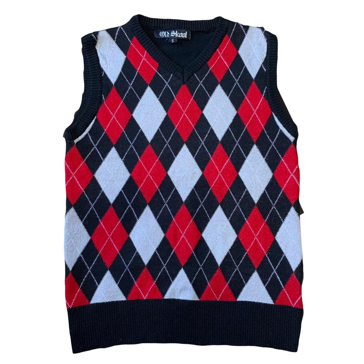 Vintage y2k Mens sleeveless Jersey with argyle - Depop