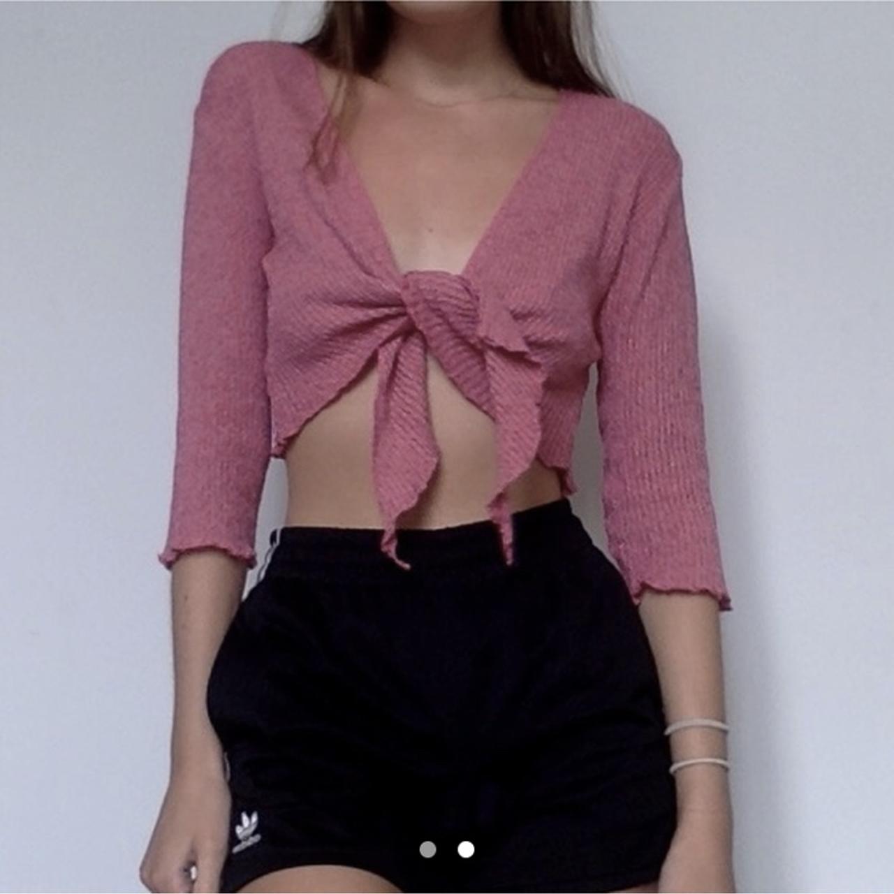 Knitted tie up cardigan top in hot pink Lettuce... - Depop