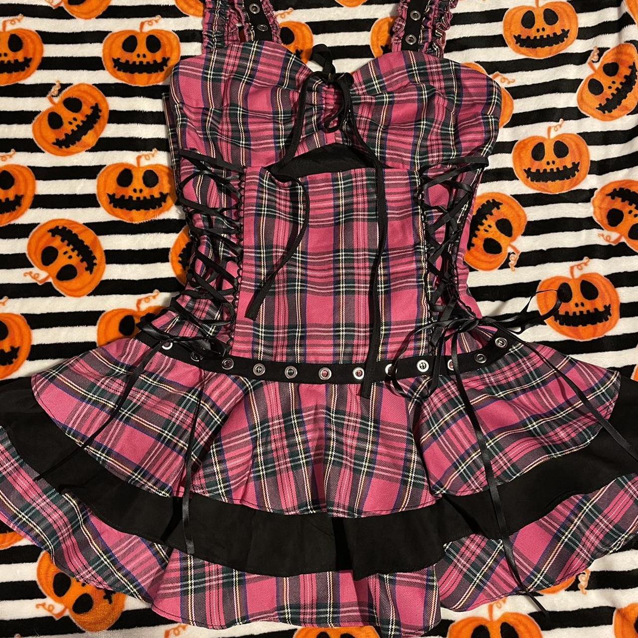 authentic rare evil tooth hot pink plaid mallgoth - Depop