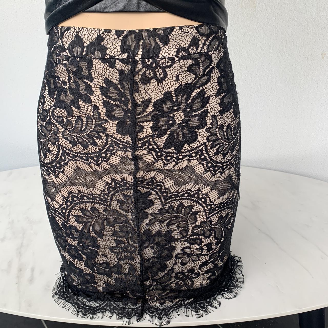 Lily white nude skirt with black lace overlay... - Depop