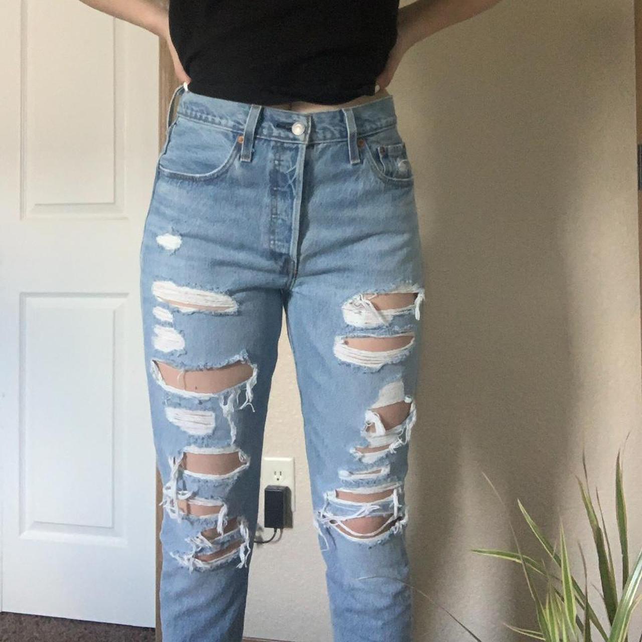 Distressed Levi’s size 28 #levis #distressed #jeans - Depop