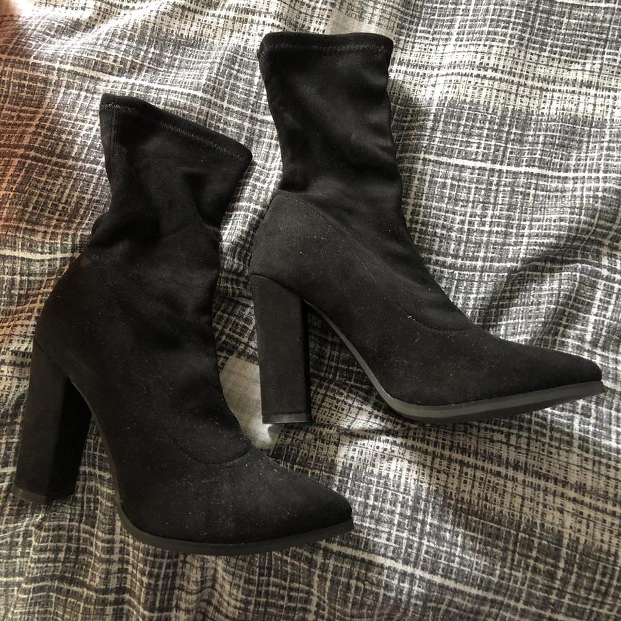 Faux Suede Heeled Sock Boots. Really nice black... Depop