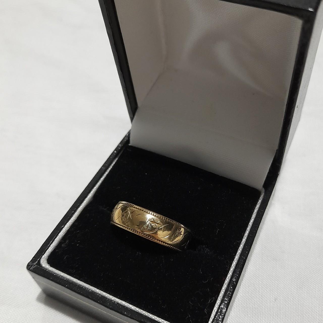 9ct Yellow Gold Patterned band ring #9ct #signetring... - Depop