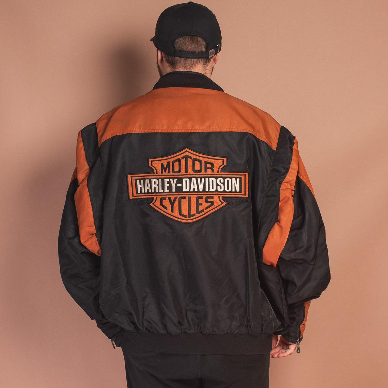 Vintage Harley Davidson bomber jacket in black,... - Depop