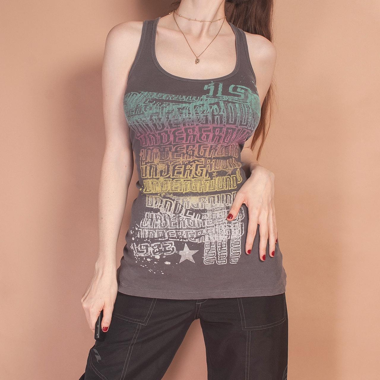 Vintage Y2k graphic vest top from 2002 in charcoal... Depop