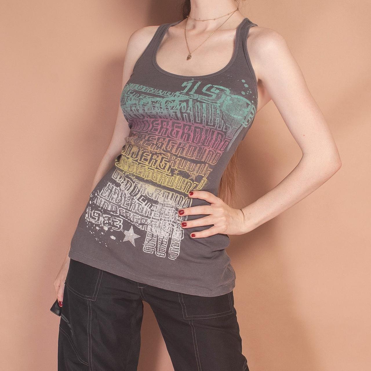 Vintage Y2k graphic vest top from 2002 in charcoal... Depop