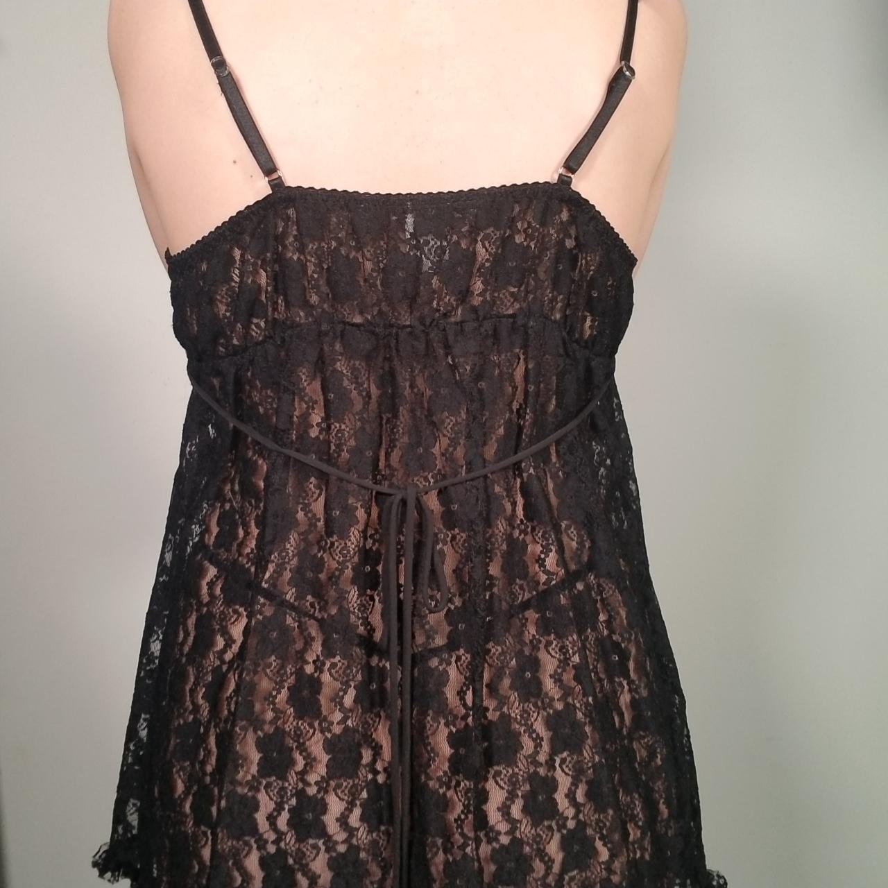 Black frilly lace sheer half open in the front top... - Depop