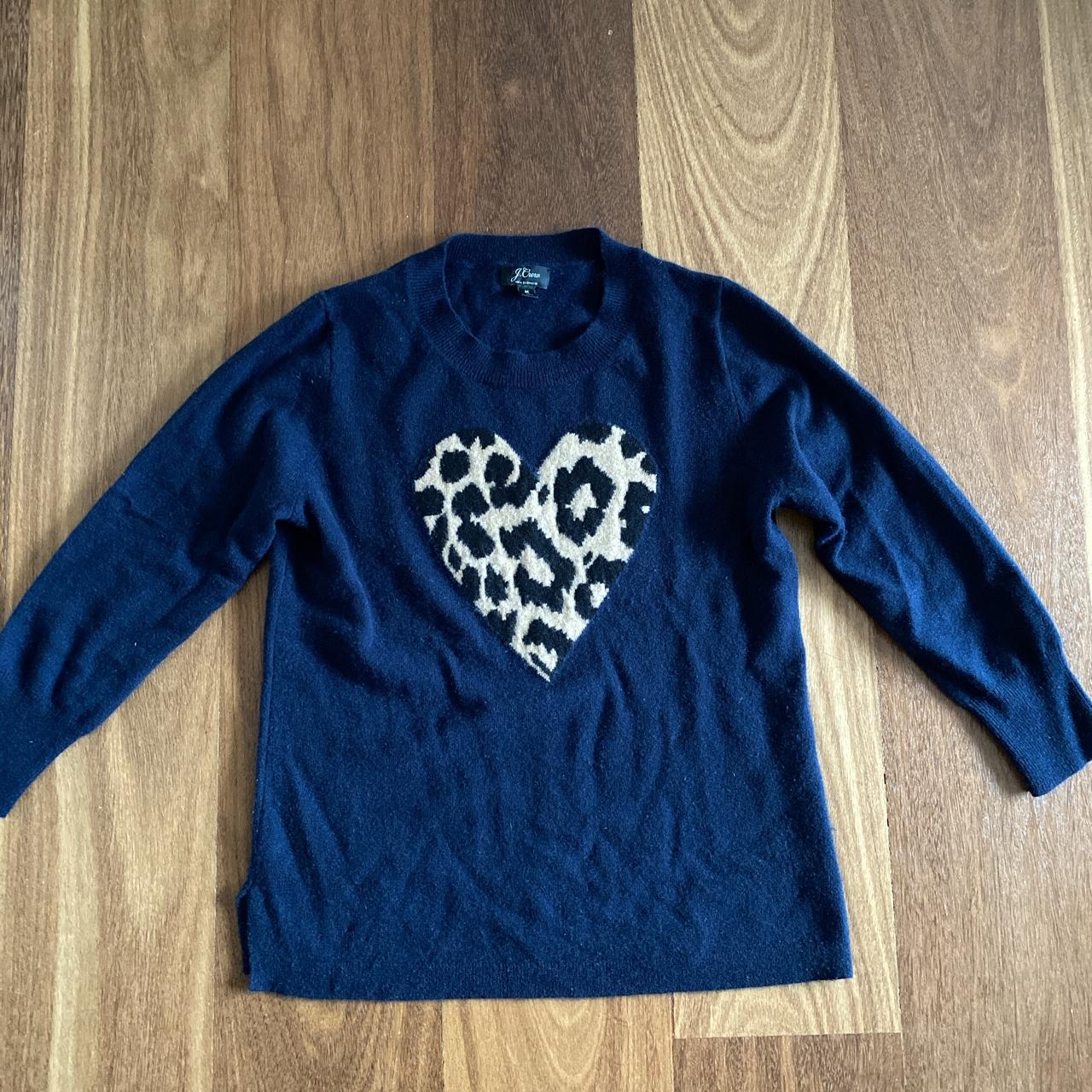 J crew red hot sale sweater with leopard heart