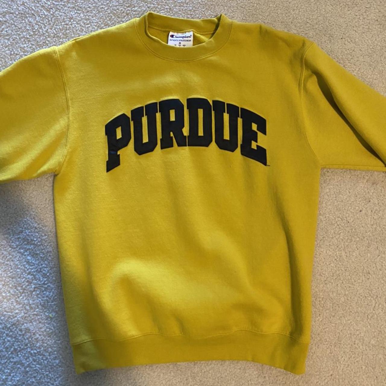 Mustard yellow Purdue University Champion crewneck Depop