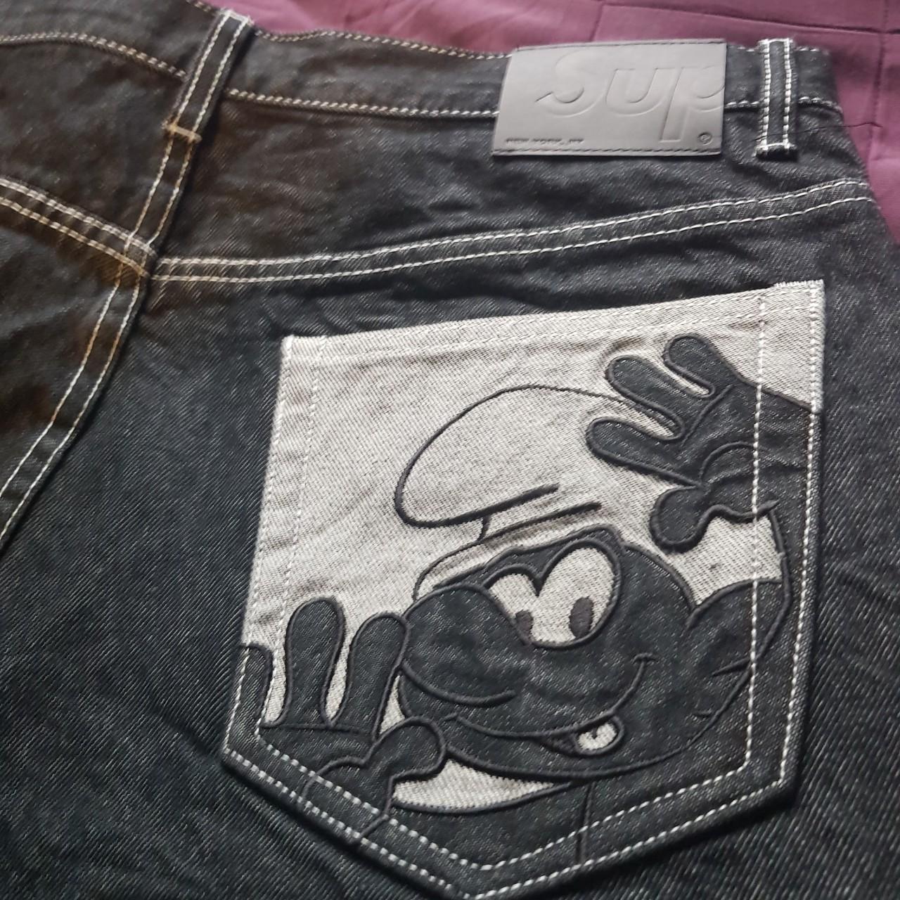 Supreme Smurfs Jeans Black denim colour with white... - Depop