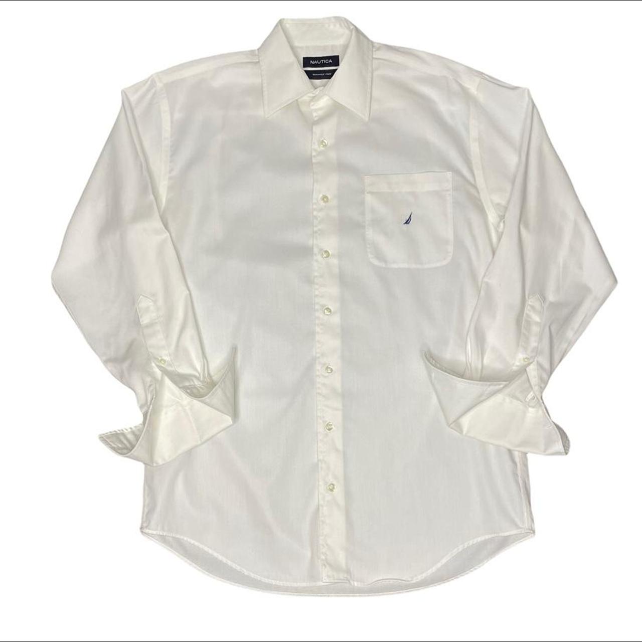 Nautica Shirt. White twill design. Classic Fit. Neck... - Depop