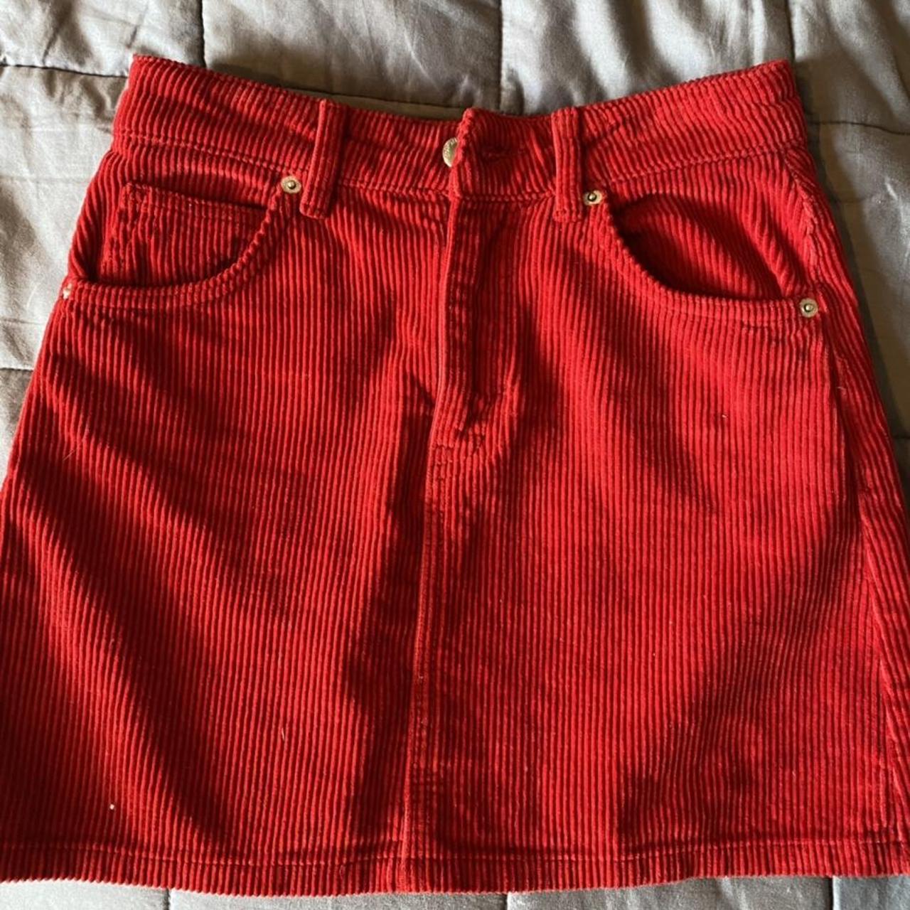 Red cord denim skirt. Love this skirt so much but... Depop