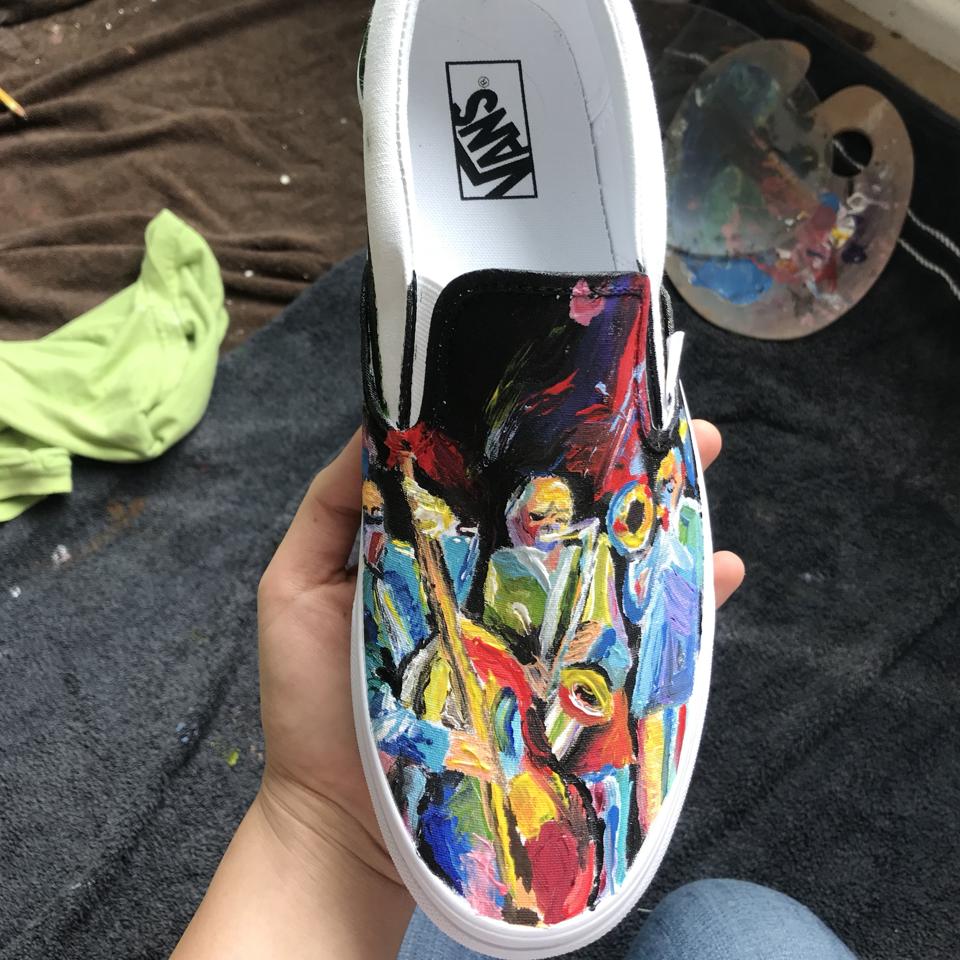 Louis Vuitton Custom Vans Slip-Ons. Hand painted - Depop