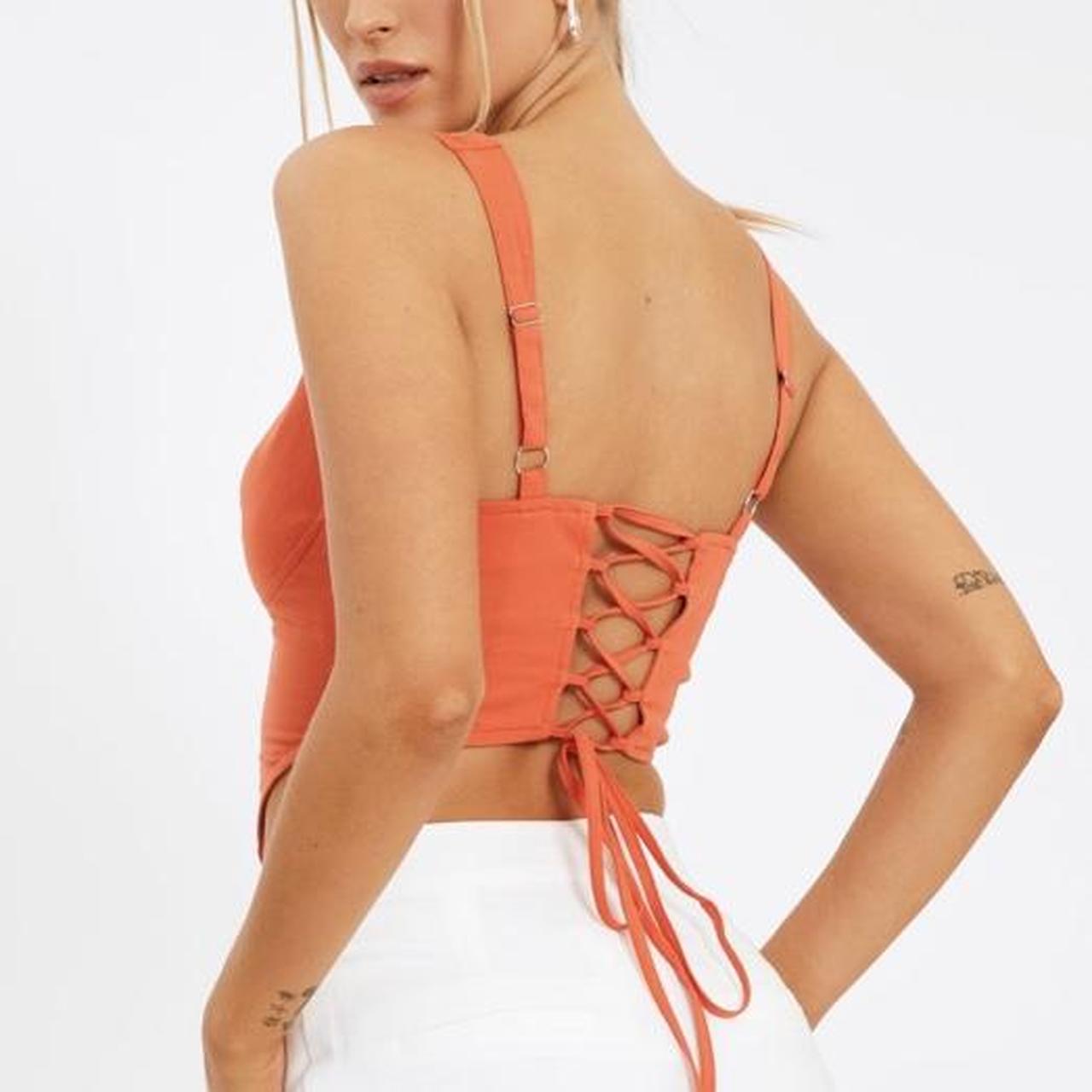 GLASSONS ORANGE V NECK CURVE HEM CORSET (SIZE 10) 🤎... Depop