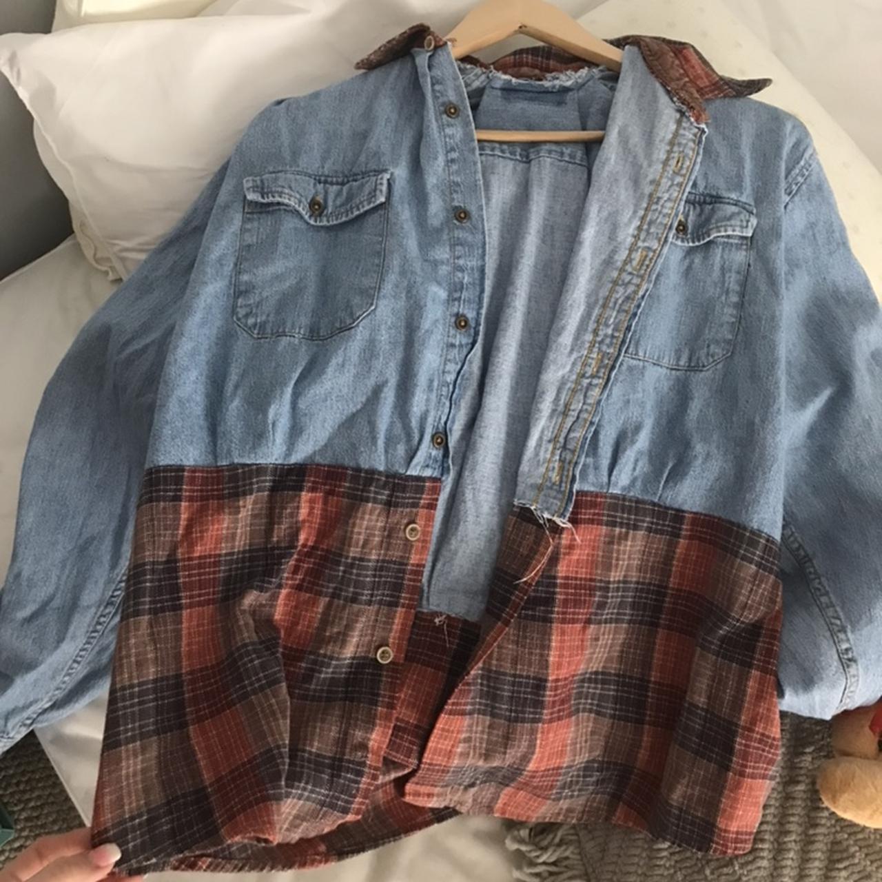 Half denim half flannel jacket sale