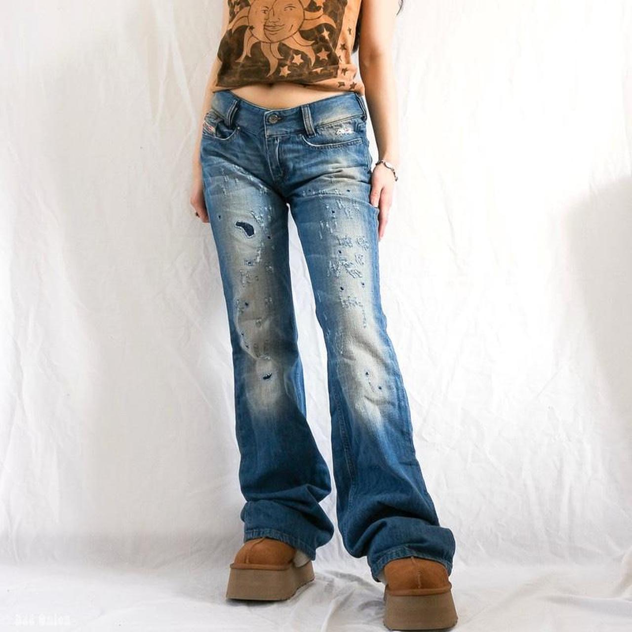 Cute Diesel distressed flared jeans with sequins... - Depop