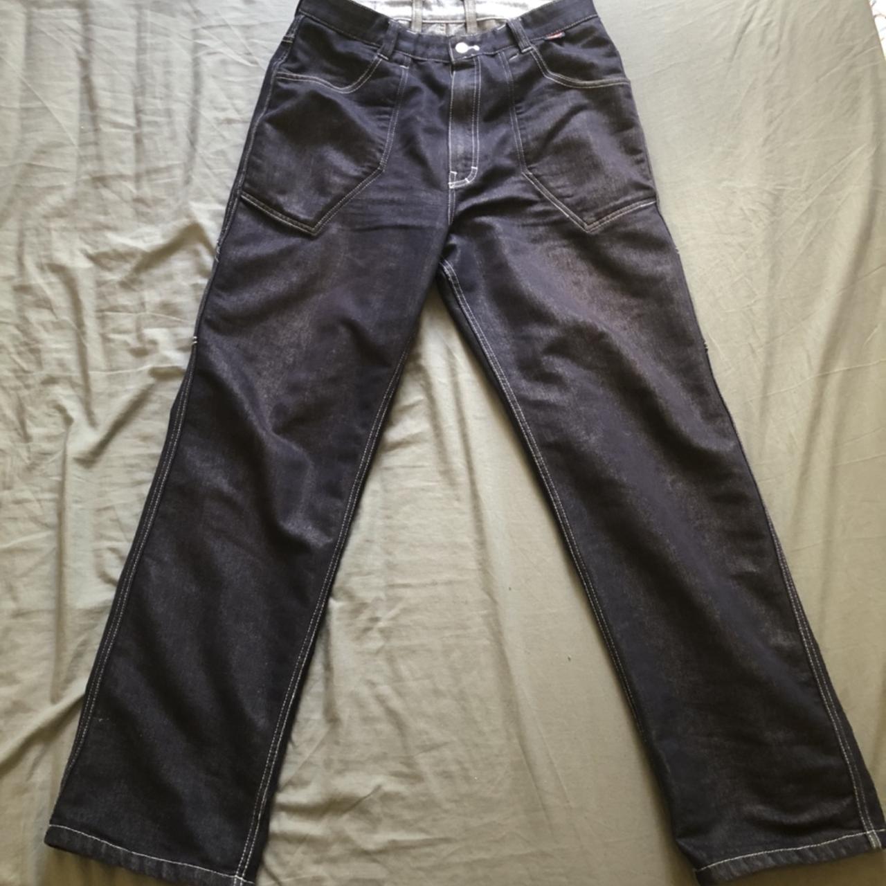 Wu Wear Men's Navy and Silver Jeans | Depop