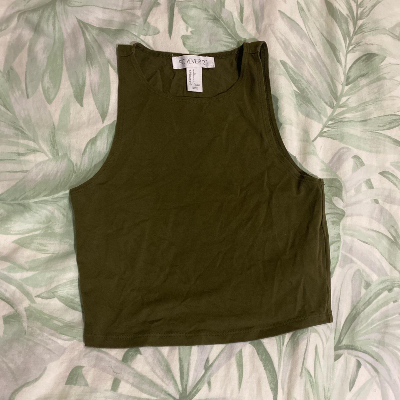 Army green sleeveless halter crop top from forever... - Depop