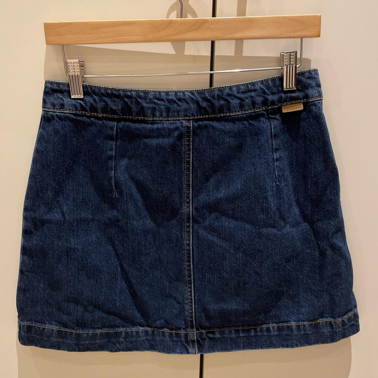 Dark denim pull & bear skirt with zipper down the fromr - Depop