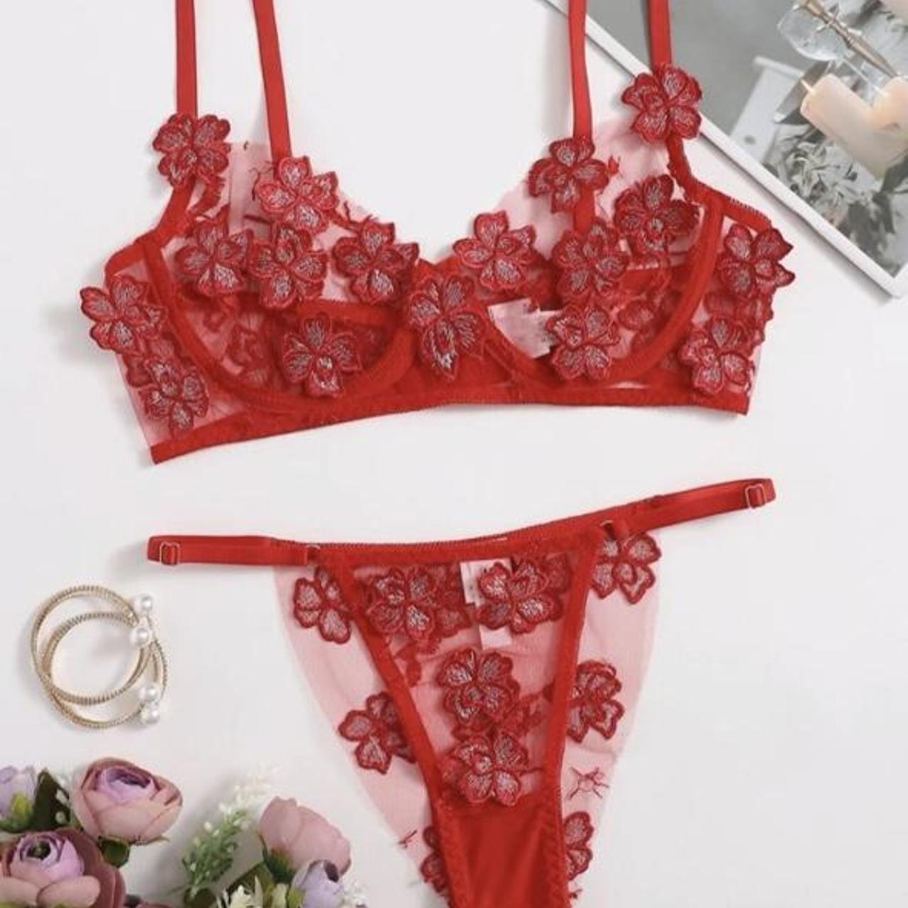 shein underwear. red floral set and white bra. both... Depop