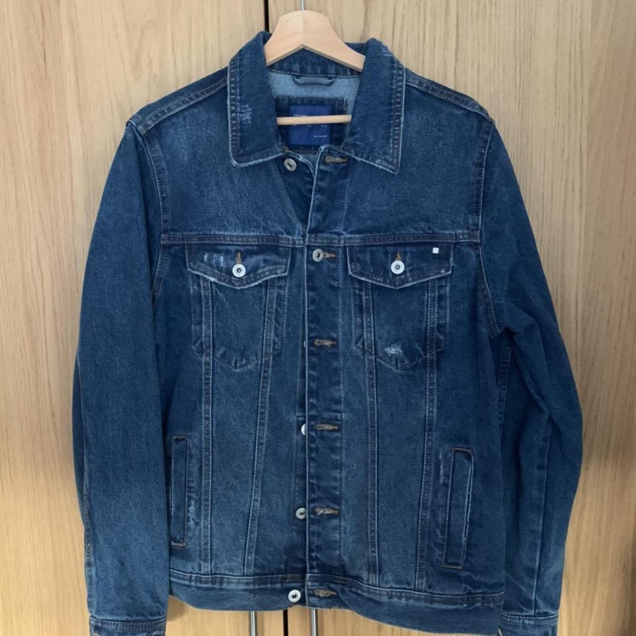 Zara Denim Jacket Navy Denim Size Large £25.00 - Depop