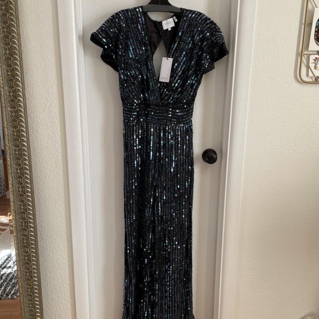 Black/Blue Sequin Jumpsuit Beautiful sequin/beaded... - Depop