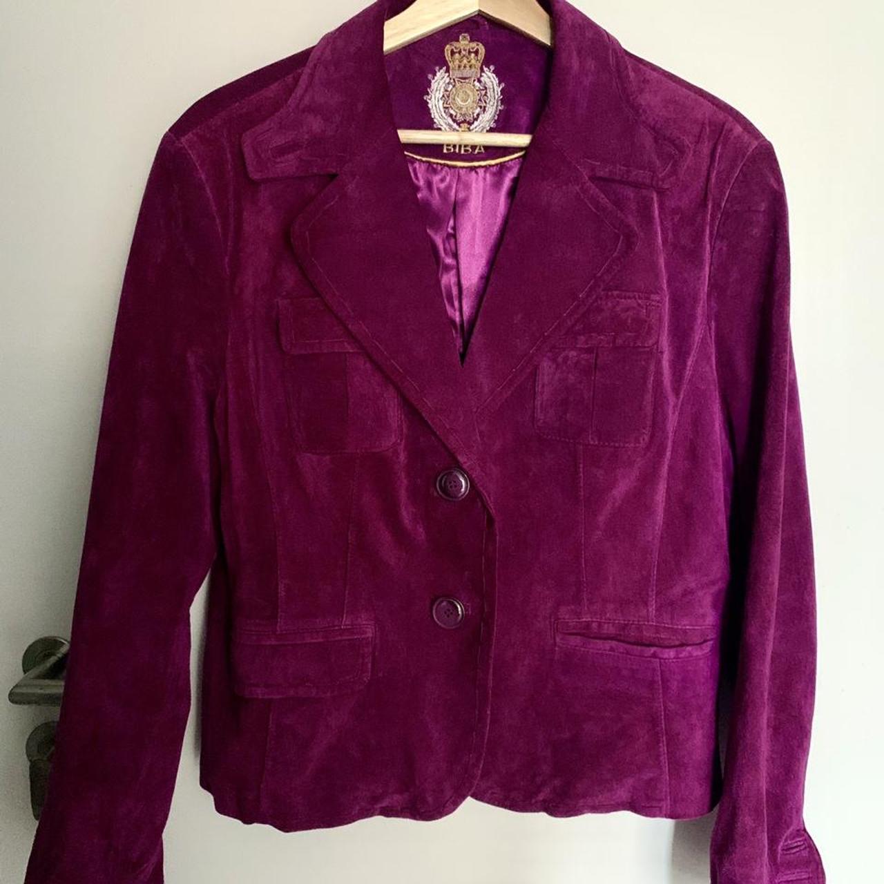 Vintage Biba purple suede blazer jacket. Size M -... - Depop