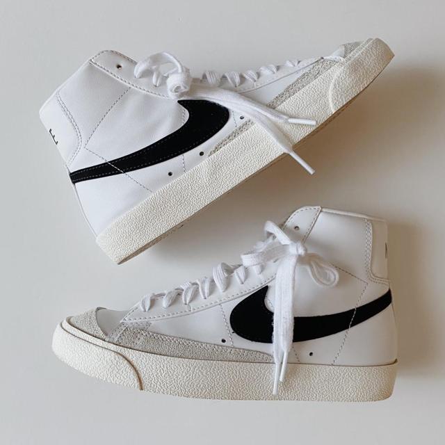 Nike blazer Mid '77 in white & black. Exposed foam... - Depop