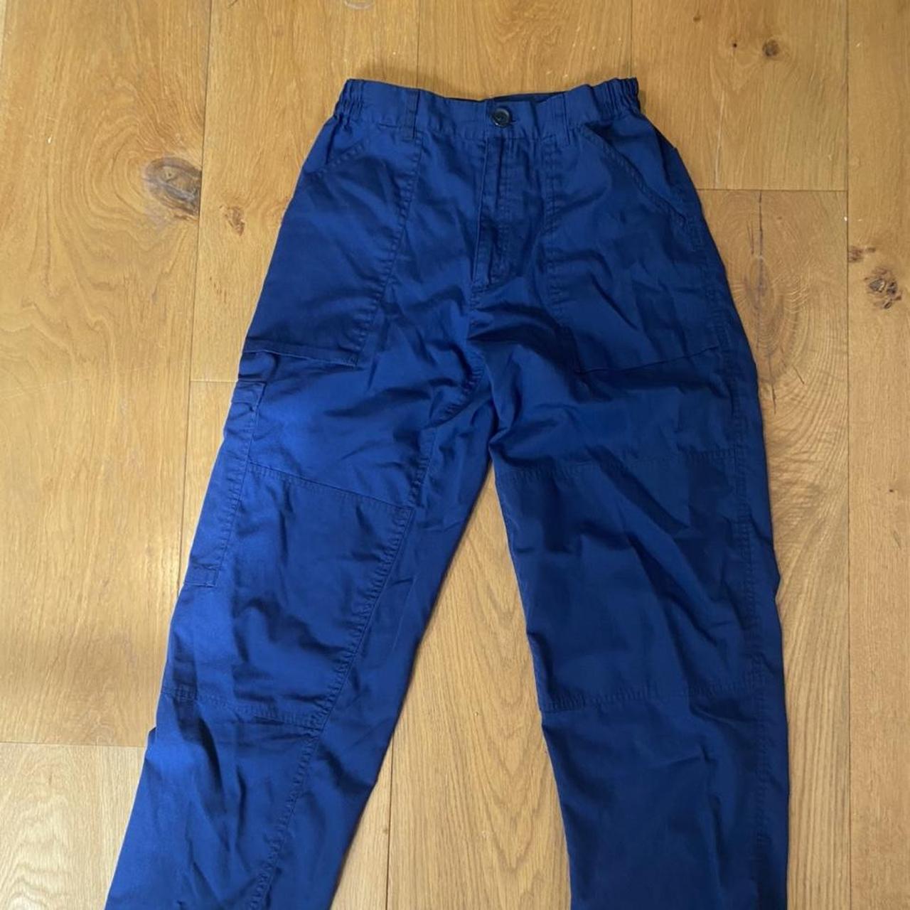 Navy blue cargo trousers with pocket details... - Depop