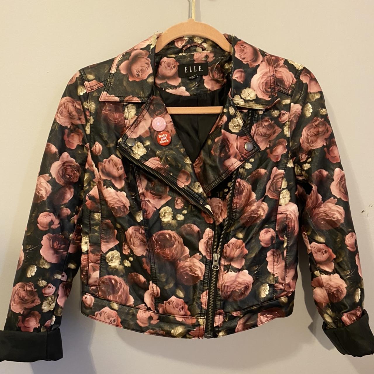 ELLE ROSE PRINTED FAUX LEATHER JACKET item from... - Depop