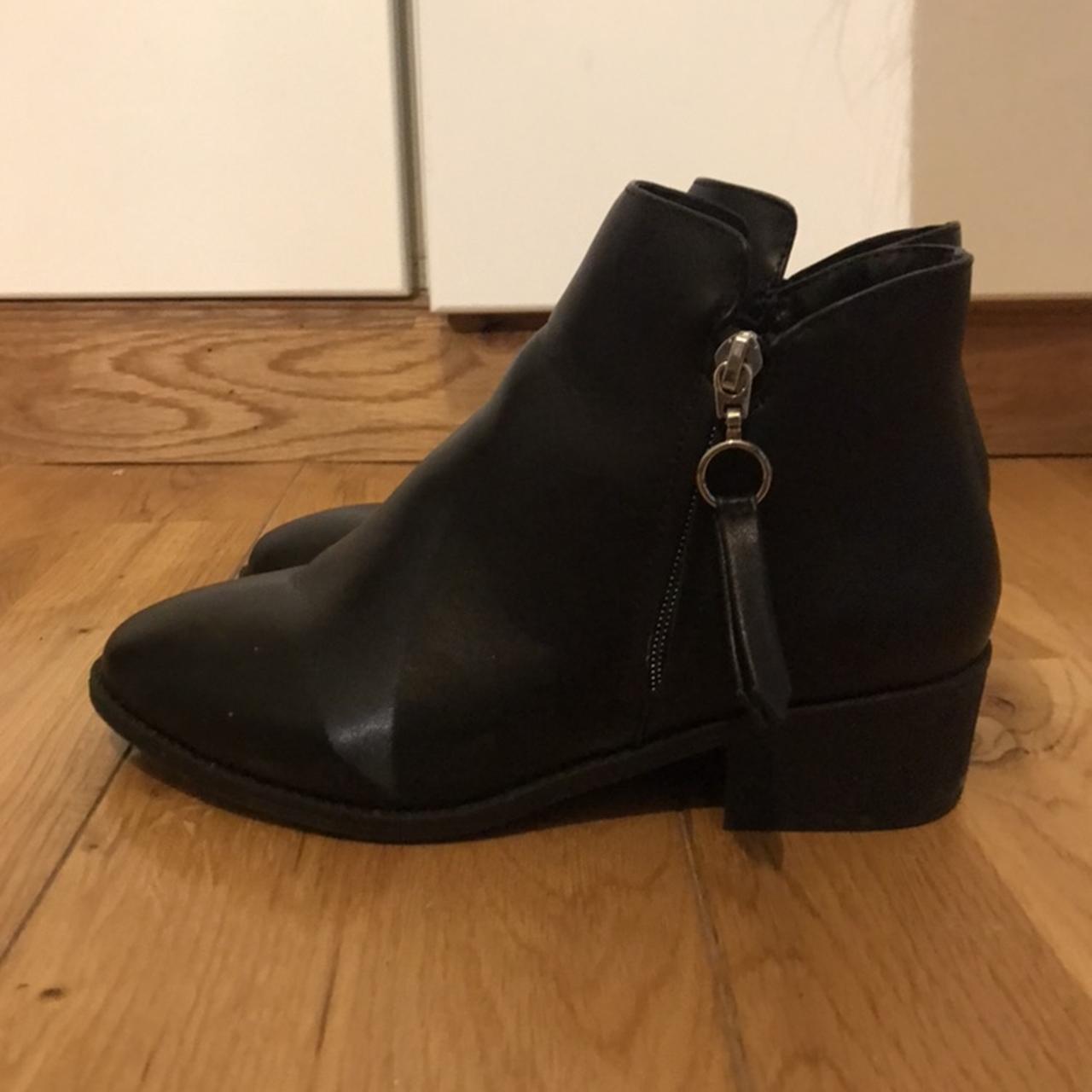 Black zip up boots New Look Size 4 Only... - Depop