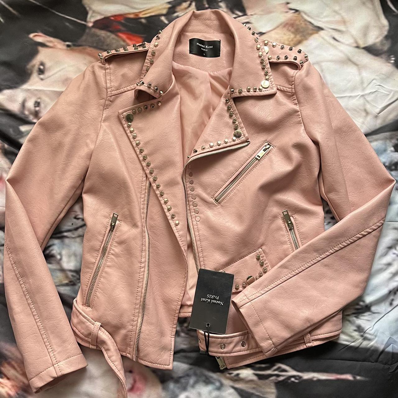 Pink leather biker jacket best sale