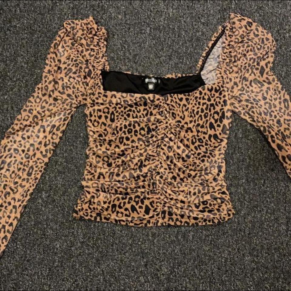 brown leopard mesh ruched milkmaid top