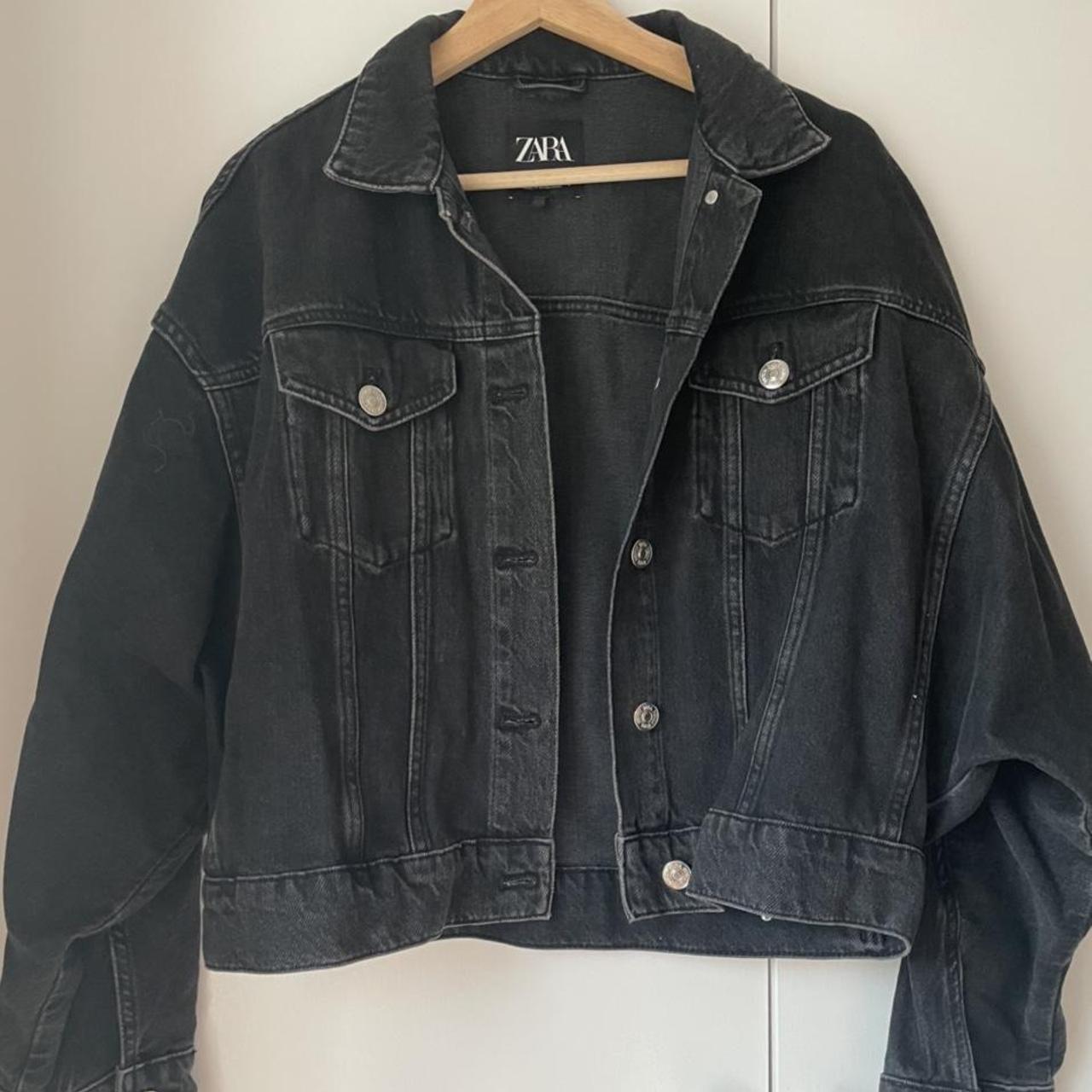 Zara Black Denim Jacket Size Xs Oversized Fit Depop