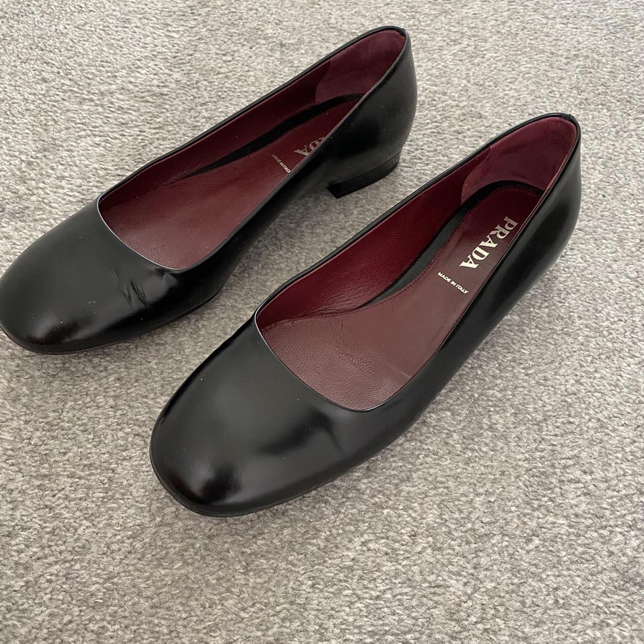 Black leather ballet Prada flats. Size 38 / US 7.... - Depop