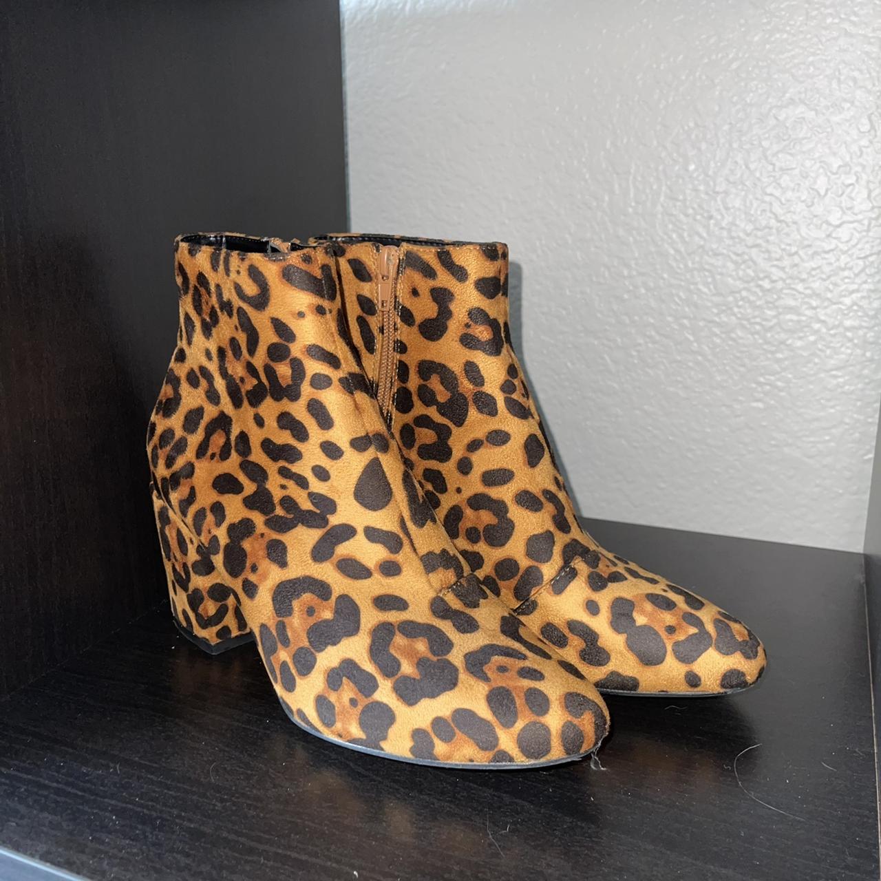 cheetah block heel booties