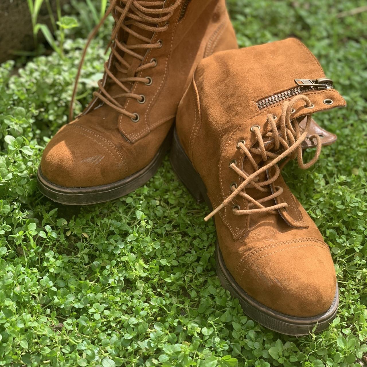 heeled combat boots brown