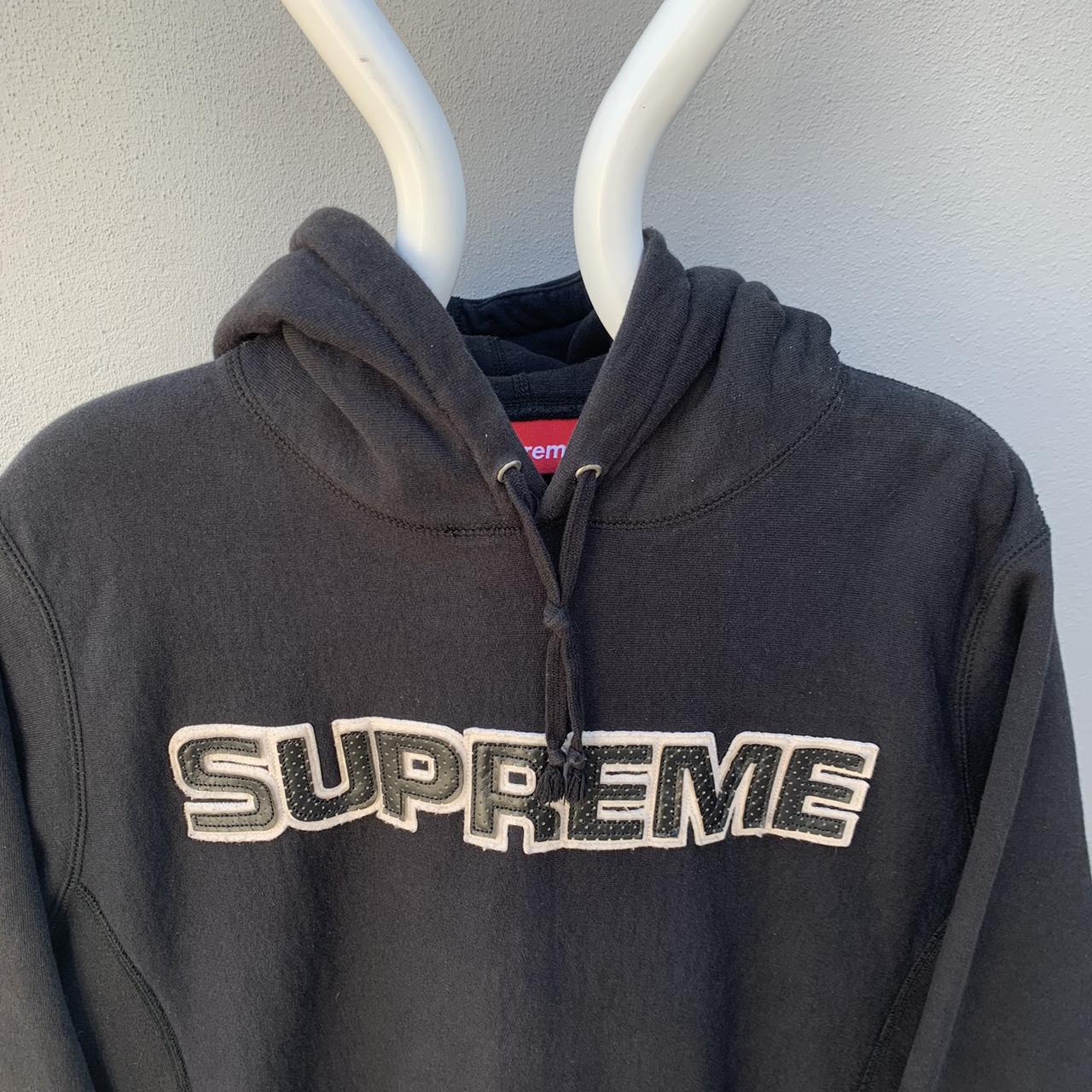 Supreme Perforated Leather Black Hoodie Size on... - Depop