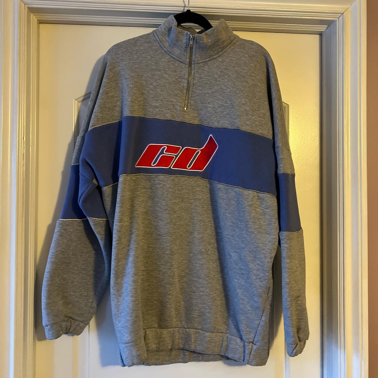 Criminal Damage Women's Grey and Blue Hoodie | Depop