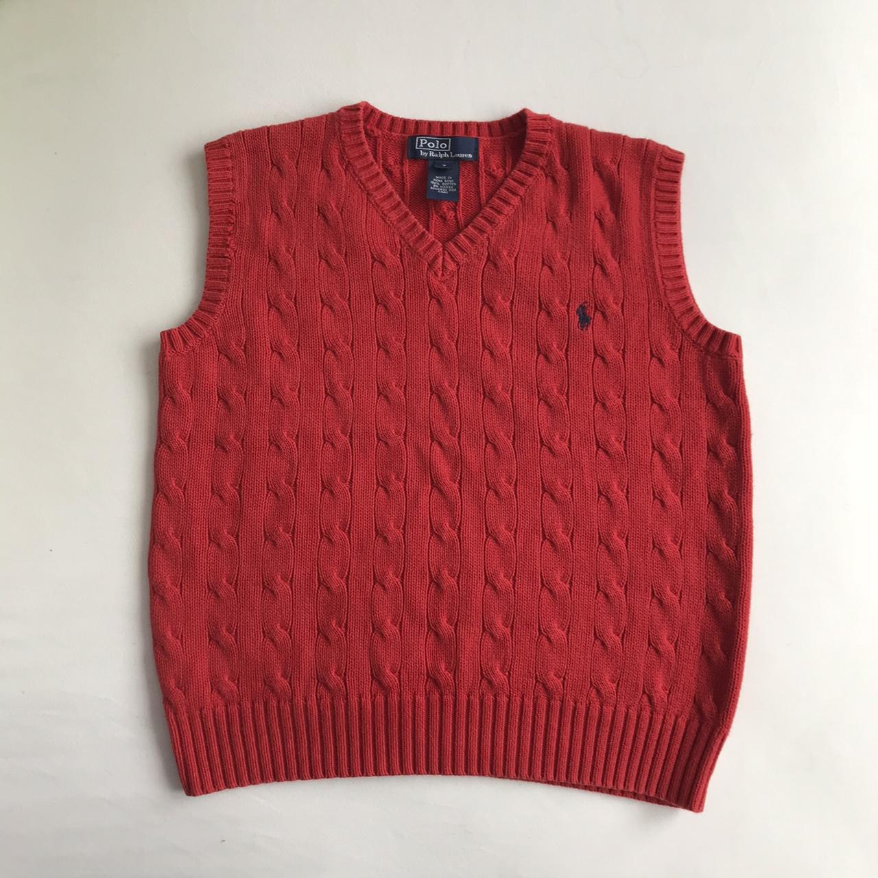 vintage y2k red polo ralph lauren cable knit sweater... - Depop