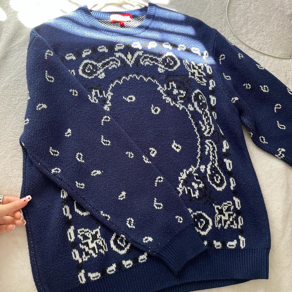 Navy Supreme Bandana Sweater Size: M Rarely work/ a... - Depop